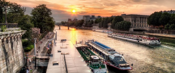 A romantic view of Paris from a cruise boat on the Seine